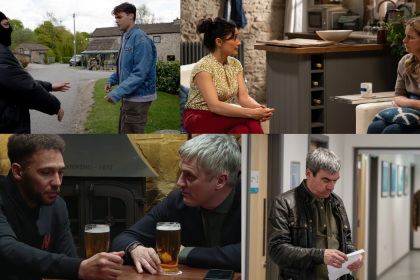 Emmerdale: Cain-Manpreet-Charity.-Billy-Caleb-Lewis